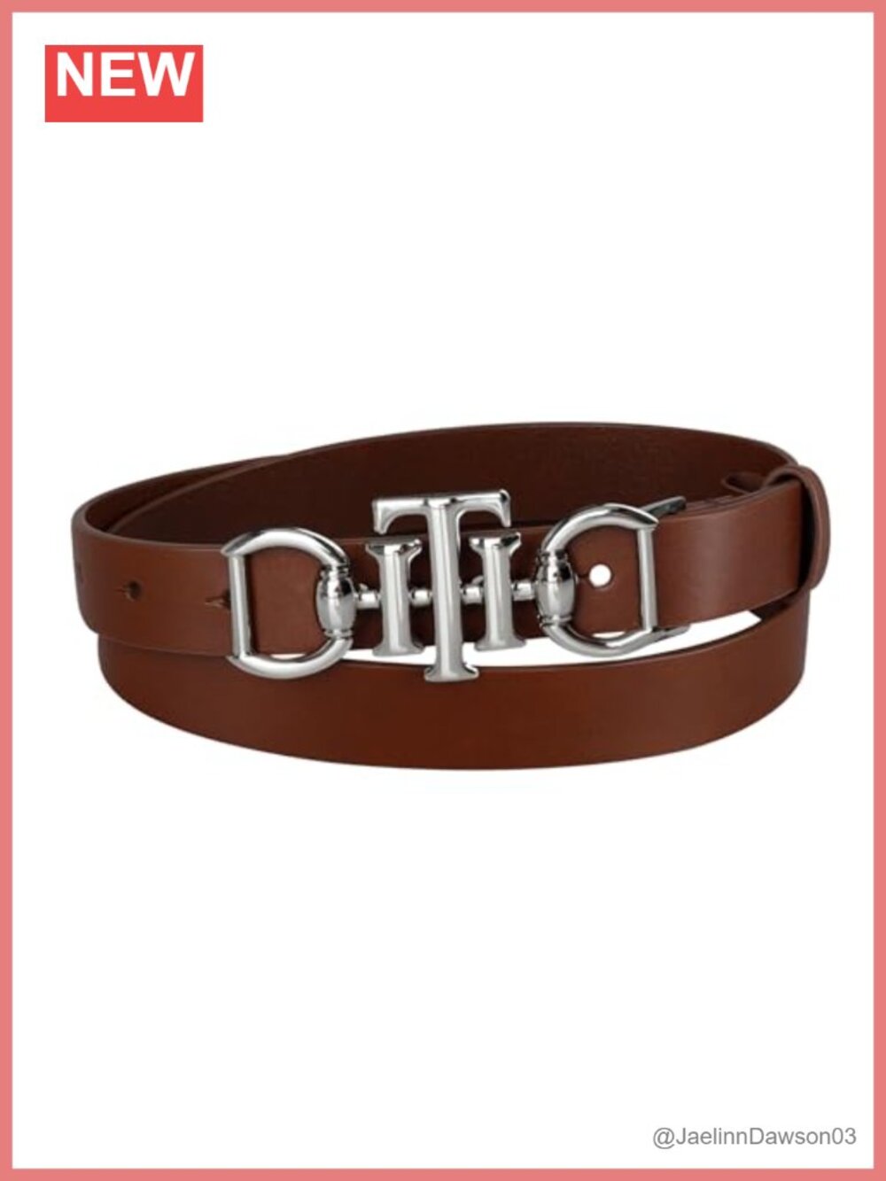 Skinny Fashion Leather Belt with TH Plaque Buckle for Jeans Dresses